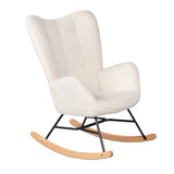 Fauteuil à bascule allaitement scandinave avec accoudoirs en tissu mouton bouclette beige à surpiqûres - FUNKEL