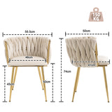 Lot de 2 Chaises en Velours Luxueuses Chaises à Dos Tressé avec Pieds Métal Doré pour Salon Chambre à Coucher Salle à Manger