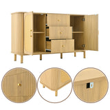 Sideboard Moderne à Rattan et Métal Meuble de Salon avec Schublades Onde 3D et Portes Halbovales Optique de Bois