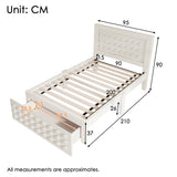White child bed 90x200 cm with storage drawer and creative design in blocks, solid wood frame