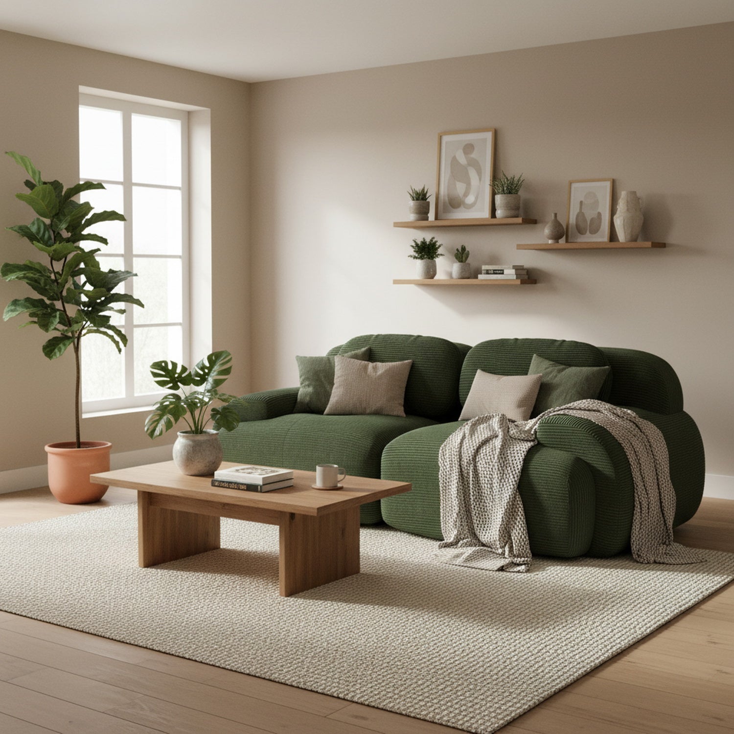 Ensemble de canapés avec accoudoirs incurvés et base antidérapante en tissu velours côtelé doux pour le salon, vert, siège 2