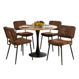Ensemble de salle à manger de style scandinave composé d'une table ronde en chêne et de 4 chaises en suédine marron à assise rembourrée