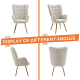 Fauteuil scandinave avec accoudoirs en tissu beige à surpiqûres - FUNKEL