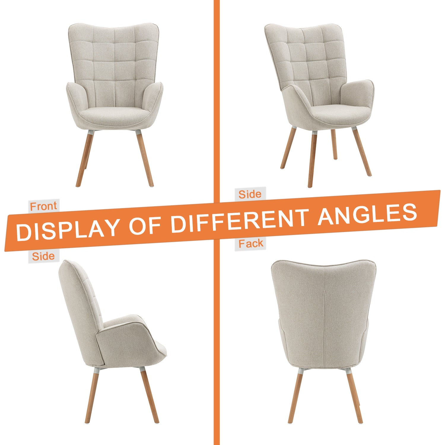 Fauteuil scandinave avec accoudoirs en tissu beige à surpiqûres - FUNKEL