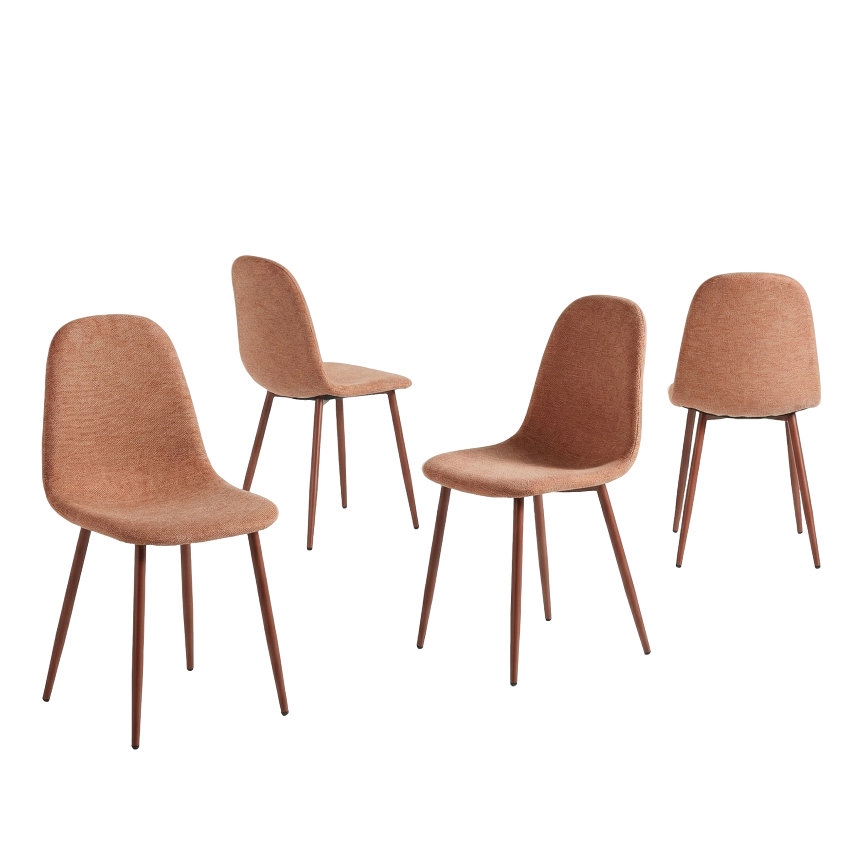 Lot de 4 chaises de salle à manger en tissu rouge doux, chaises de détente avec dossier et pieds métalliques assortis scandinave - CHARLTON