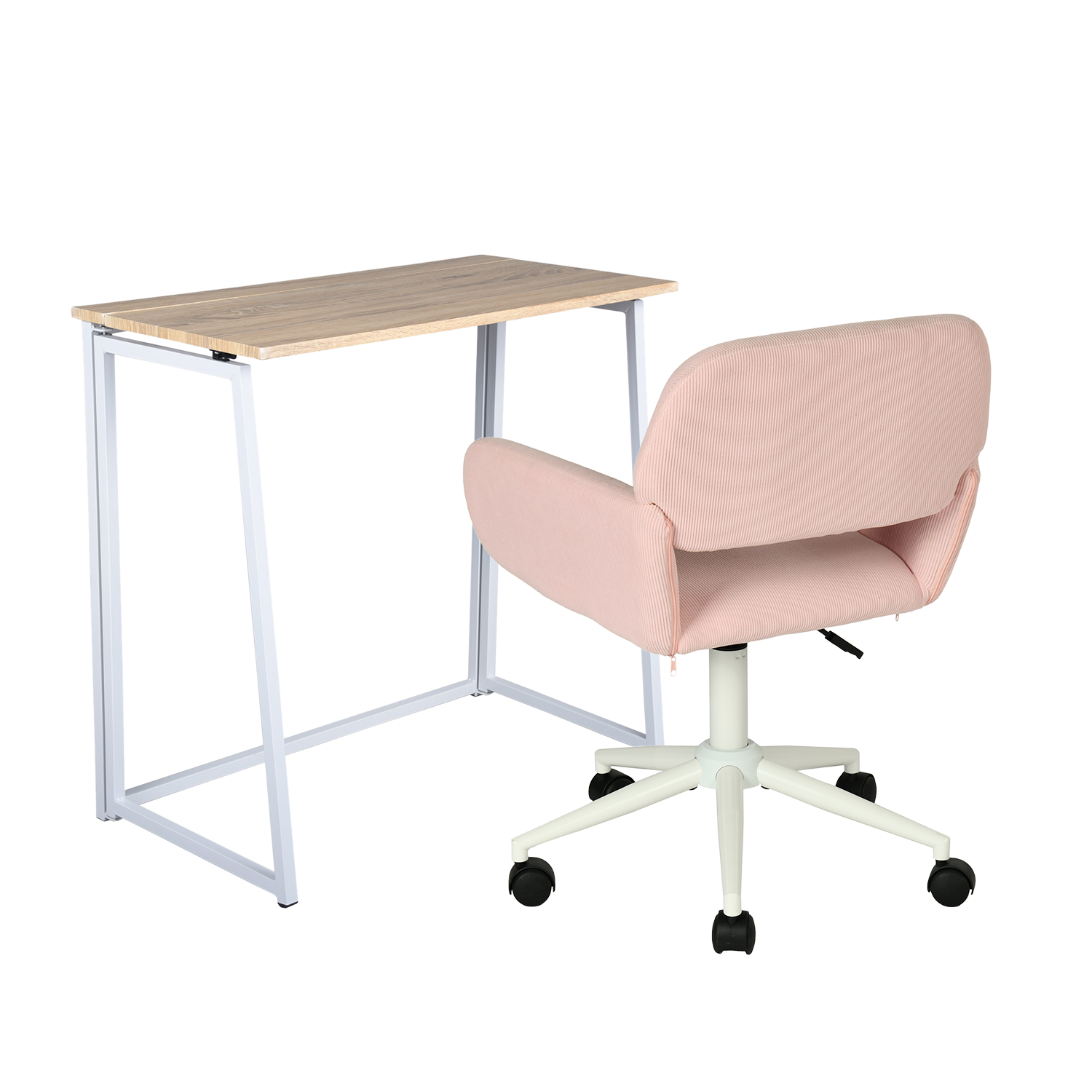 Ensemble bureau pliable et fauteuil de bureau en velours côtelé rose âââââââ€?ASCOLI & ROSS