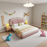 Lit double rembourré LED 140×200 cm en velours rose avec tête de lit réglable et sommier à lattes (sans matelas)