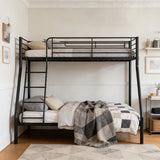 Lit superposé 3 places et 2 étages en métal noir avec échelle 140x190cm et 90x190cm (matelas non inclus) - JAZZ