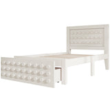 White child bed 90x200 cm with storage drawer and creative design in blocks, solid wood frame
