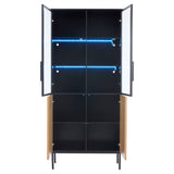 180 cm LED-Vitrine aus gehärtetem Glas in Schwarz/Eiche mit verstellbaren Einlegeböden