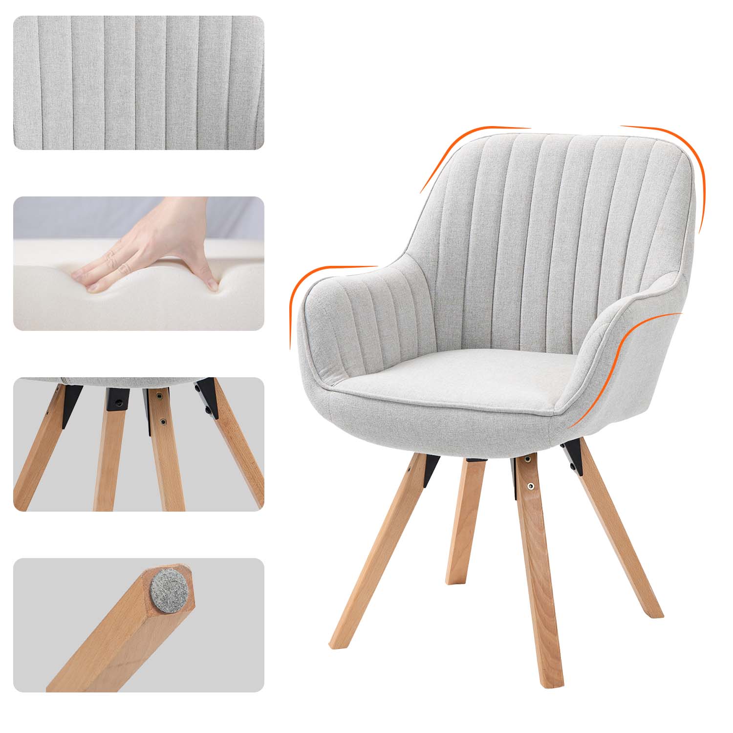Set of 2 comfortable dining room chairs in beige fabric, 360° swivel - CARSON FABRIC BEIGE 2PCS