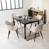 Ensemble table à manger extensible noire et 4 fauteuils en tissu beige de style scandinave
