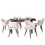 Ensemble table à manger extensible noire et 6 fauteuils en tissu beige de style scandinave