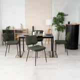 Ensemble table à manger extensible noire et 4 chaises en tissu vert, style scandinave
