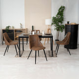 Ensemble table à manger extensible noire avec 4 fauteuils en suédine, style scandinave