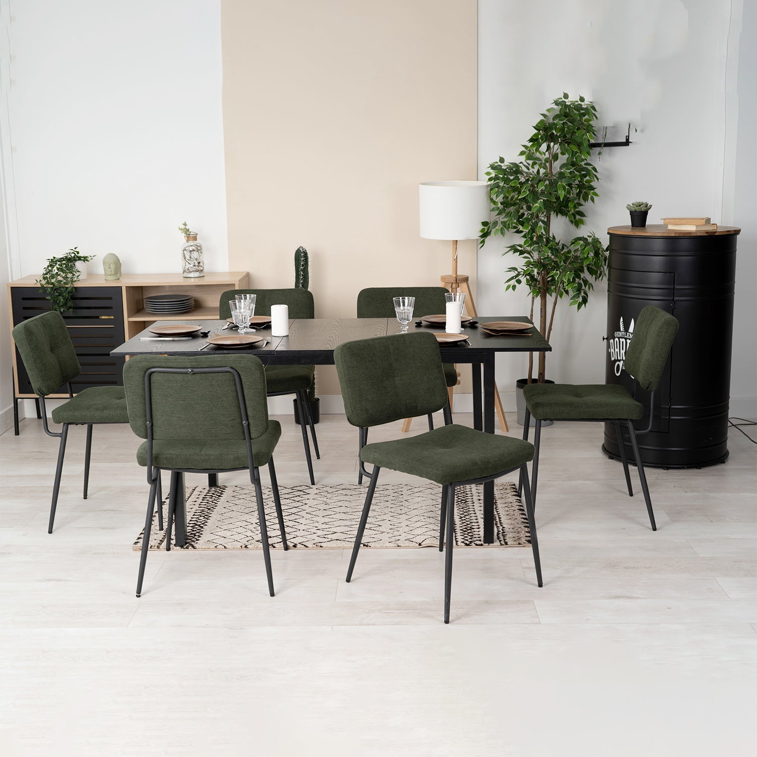 Round Table Table Table Table Timber Ø80 cm with 4 black velvet chairs, modern and comfortable style