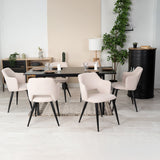 Ensemble table à manger extensible noire et 6 fauteuils en tissu beige de style scandinave