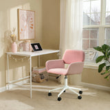 Fauteuil de bureau en velours côtelé rose, réglable en hauteur, rotation à 360° - ROSS