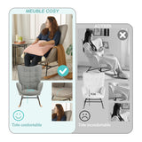 Scandinavian breastfeeding armchair with armrests in gray fabric with stitching - Funkel