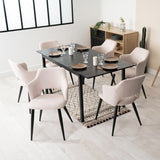 Ensemble table à manger extensible noire et 6 fauteuils en tissu beige de style scandinave