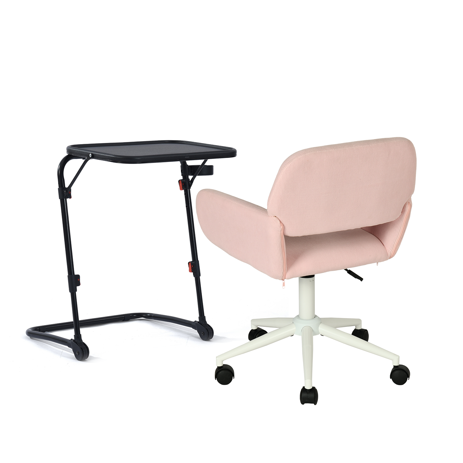 Together with foldable black extra table and pink velvet office chair - Baseline & Ross