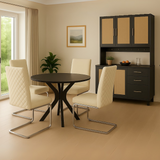Set of 2 beige velvet dining chairs with diamond pattern and silver metal feet backrest