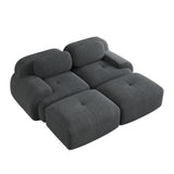 2-seater sofa bed in dark gray fabric with side pockets, modern convertible sofa
