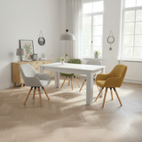 Rectangular dining table in particle panels finish oak with four robust feet