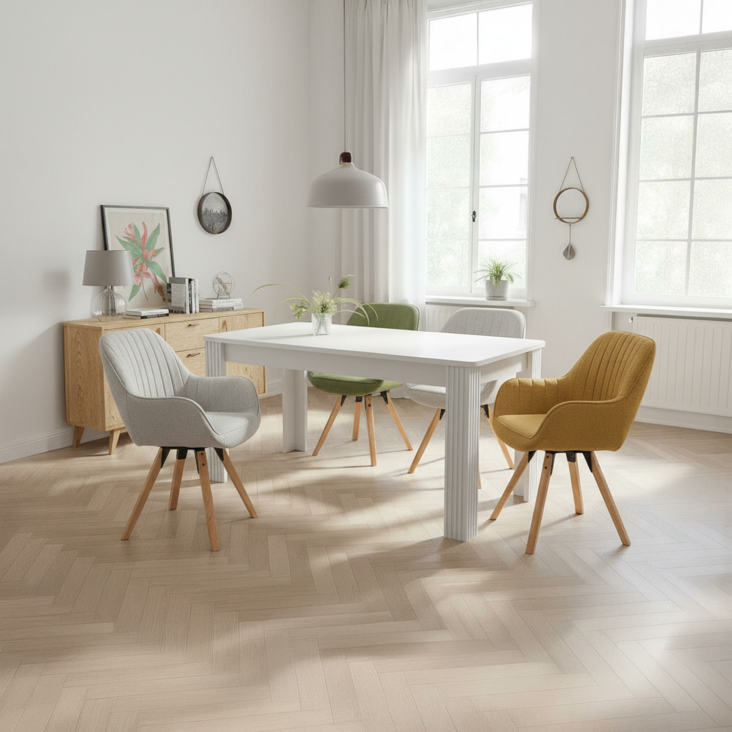 Rectangular dining table in particle panels finish oak with four robust feet