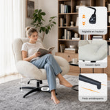 Fauteuil de bureau pivotant scandinave avec accoudoirs en velours côtelé, réglable, beige - LITHOPS FIX
