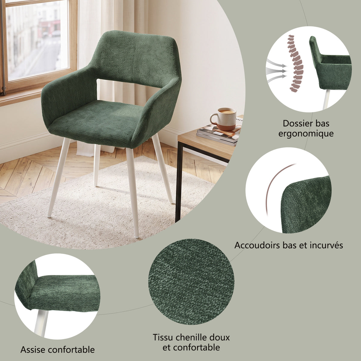 Set of 2 Scandinavian dining room armchairs with beige fabric armrests - Cromwell