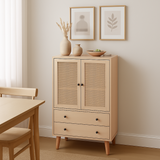 Holzbuffet moderner Stil mit Rattan -Türen und -schubladen - 60 x 40 x 120 cm