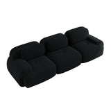 2-seater sofa bed in dark gray fabric with side pockets, modern convertible sofa