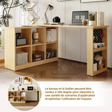 Multifunctional desk 140x104x75 cm in MDF wood with 6 storage compartments, thick tray, shelf and perforated metallic panel