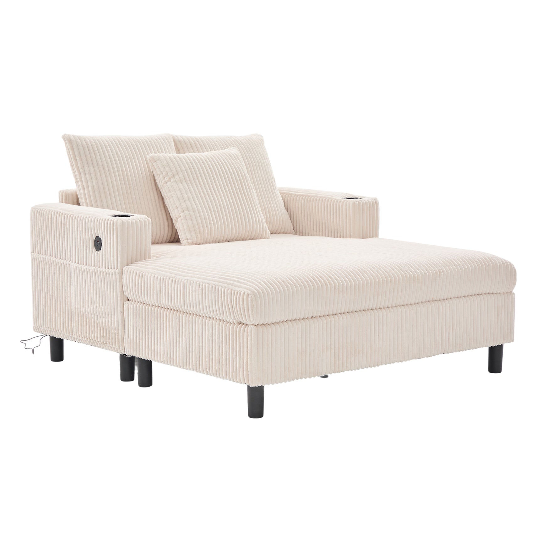 Canapé lounge en velours côtelé souple avec ports USB et éclairage d'ambiance LED, beige