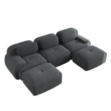 Ensemble de canapés avec accoudoirs incurvés et base antidérapante en tissu velours côtelé doux pour le salon, gris, siège 3 + tabouret 2