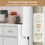 Buffet de cuisine multifonction 100x40x180 cm en MDF blanc avec LED télécommandées, prises électriques, ports USB, tiroirs et étagères réglables