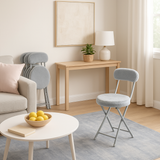 Lot de 4 chaises/tabourets pliantes, assise ronde en tissu effet fausse fourrure grise - ERNST