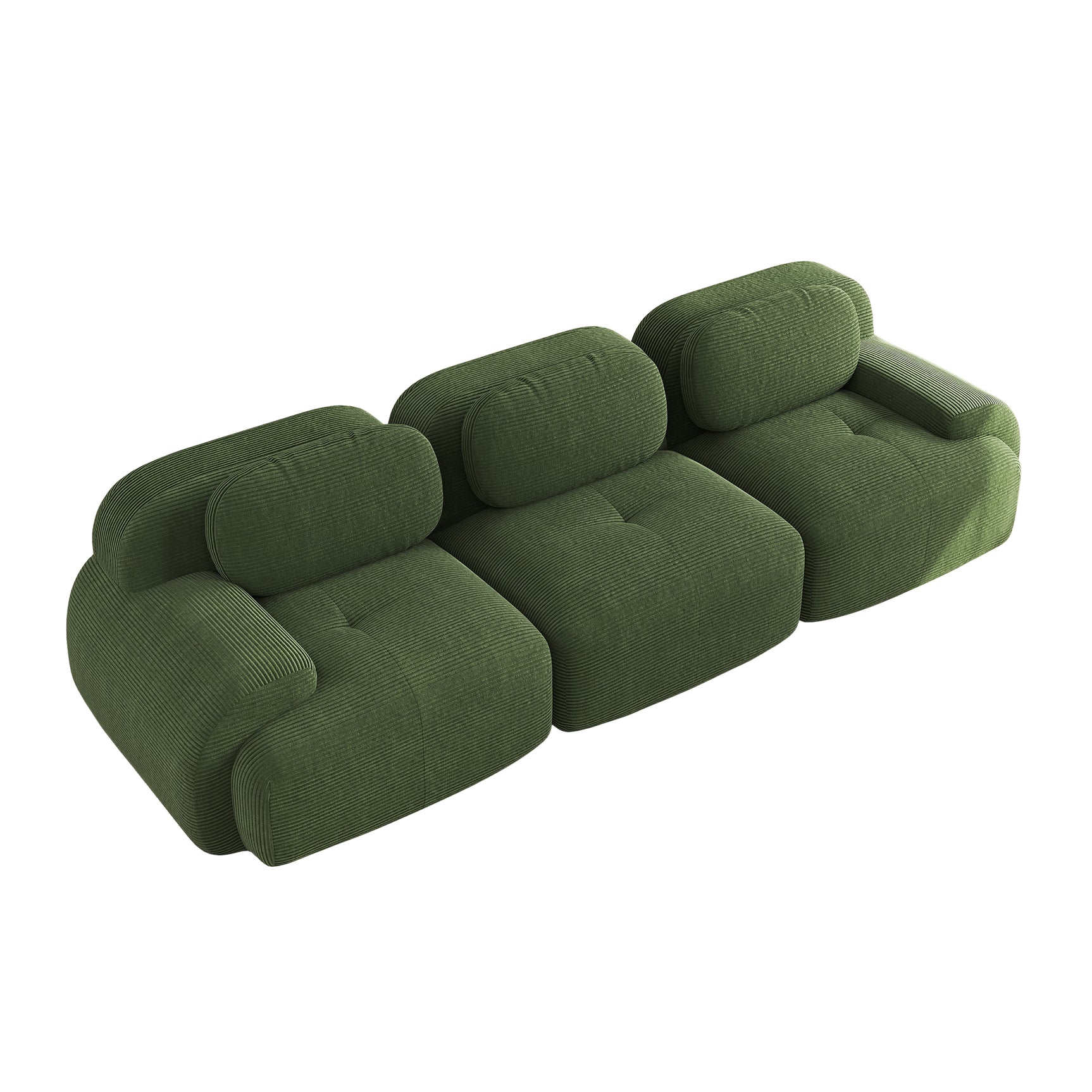 Ensemble de canapés avec accoudoirs incurvés et base antidérapante en tissu velours côtelé doux pour le salon, vert, siège 3