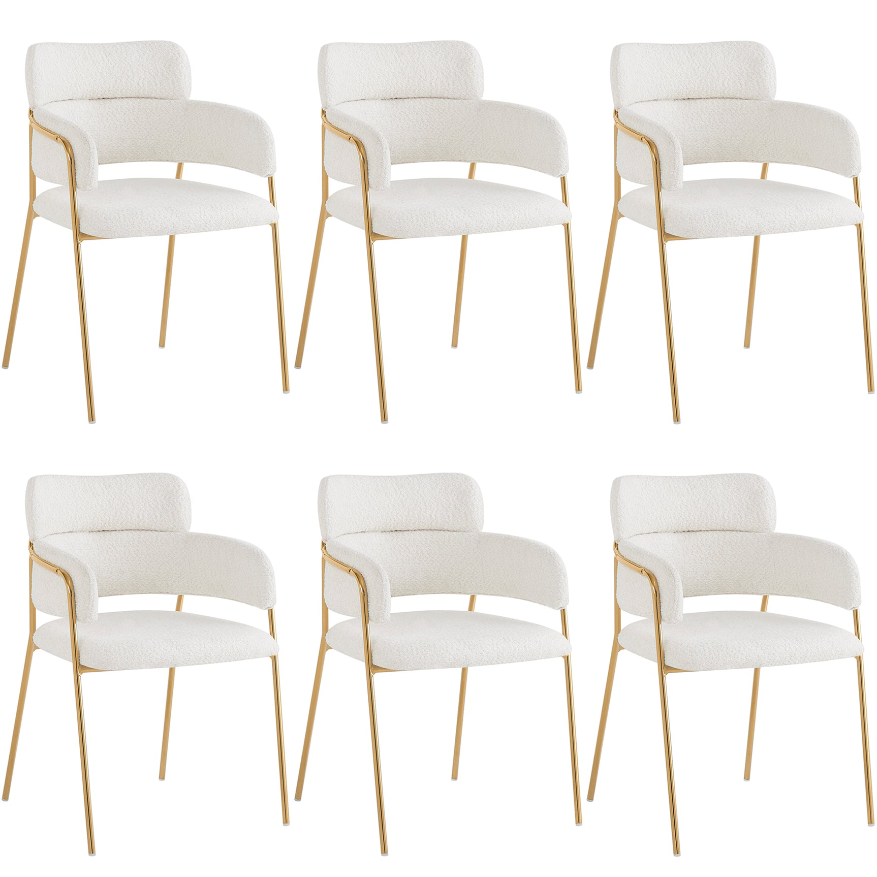 Lot de 6 chaises de salle à manger beiges avec pieds dorés, style moderne