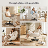 Fauteuil de bureau pivotant scandinave avec accoudoirs en velours côtelé, réglable, beige - LITHOPS FIX
