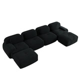 Ensemble de canapés avec accoudoirs incurvés et base antidérapante en tissu velours côtelé doux pour le salon, noir, siège 4+tabouret 2