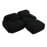 Ensemble de canapés avec accoudoirs incurvés et base antidérapante en tissu velours côtelé doux pour le salon, noir, siège 2 + tabouret 1