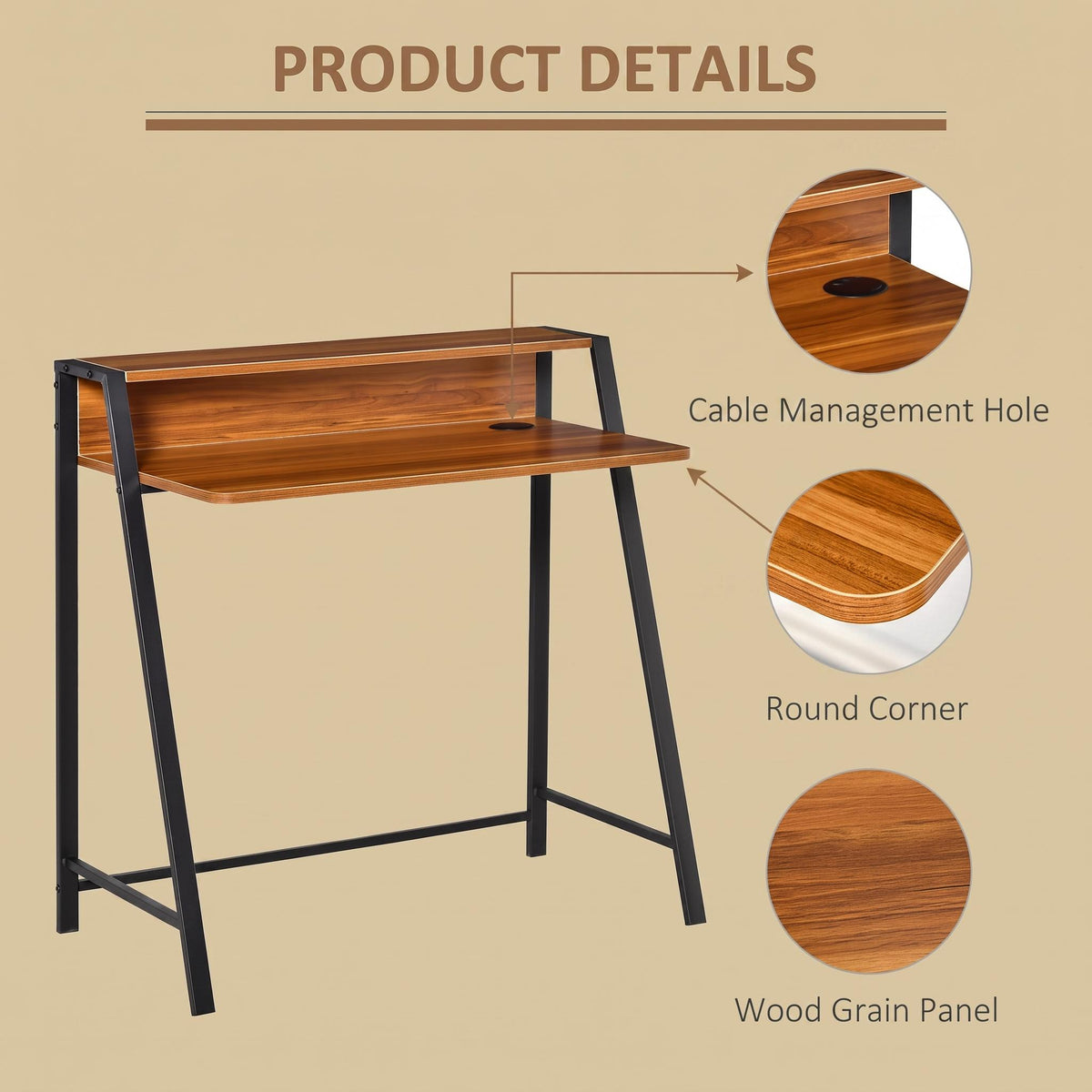 Bureau compact en MDF, coloris noyer