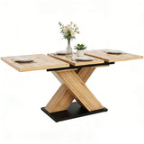 Table à manger télescopique extensible aspect bois avec pieds en croix