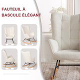 Fauteuil à bascule allaitement scandinave avec accoudoirs en tissu mouton bouclette beige à surpiqûres - FUNKEL