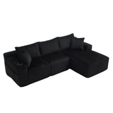 Ensemble canapé avec coussins, poches latérales et porte-gobelets en velours côtelé doux pour salon, noir