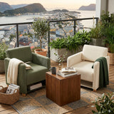 Lounge armchair with armrests in beige corduroy - DOMCO