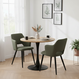 Ensemble de salle à manger de style scandinave composé d'une table ronde en chêne et de 2 fauteuils en tissu vert
