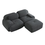 2-seater sofa bed in dark gray fabric with side pockets, modern convertible sofa